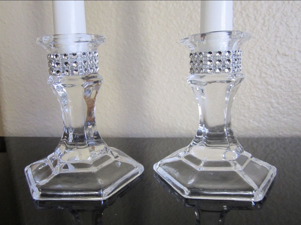 Set of rhinestone candle holders Wedding, Sweet 16, Christening, Anniversaries