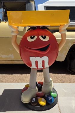 M&M Red Character Candy Store Display w/ Storage Tray Rolling Wheels Man Cave
