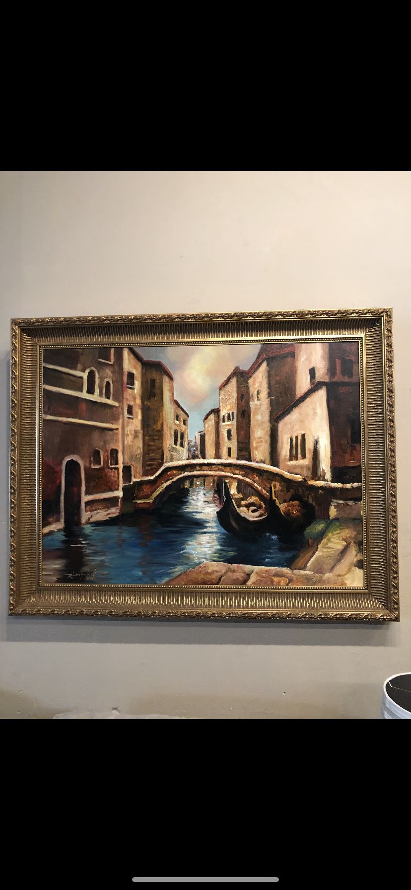 Original Oil Painting of Venice, Italy with 5 inch gold leaf frame