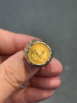 14KT Yellow Gold 1982 South African Krugerrand Coin Nugget Ring