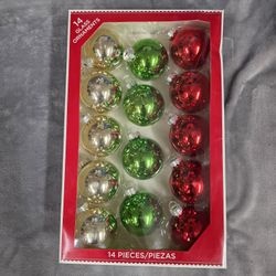 Glass Christmas Ornaments - 14 Pack - Red, Green, Gold