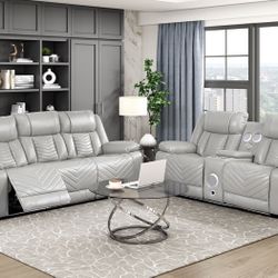 Power Recliner Sofa With Center Drop Down And Recliner Loveseat Brand New