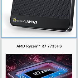 Beelink SER5 MAX Mini PC, AMD Ryzen 7 7735HS(6nm, 8C/16T) up to 4.75GHz, Mini Computer 24GB LPDDR5 RAM 1TB NVME SSD, Micro PC 4K@60Hz Triple Display, 