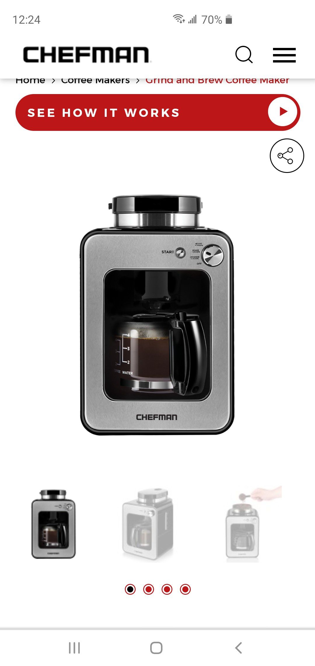 chefman grind and brew coffee maker
