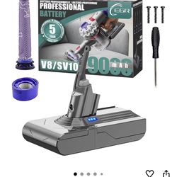 EGR Upgraded 9000mAh V8 Battery Replacement Compatible with Dyson V8 Animal Battery Replacement V8 Absolute/Motorhead/Fluffy SV10 Carbon Fiber Vacuum 