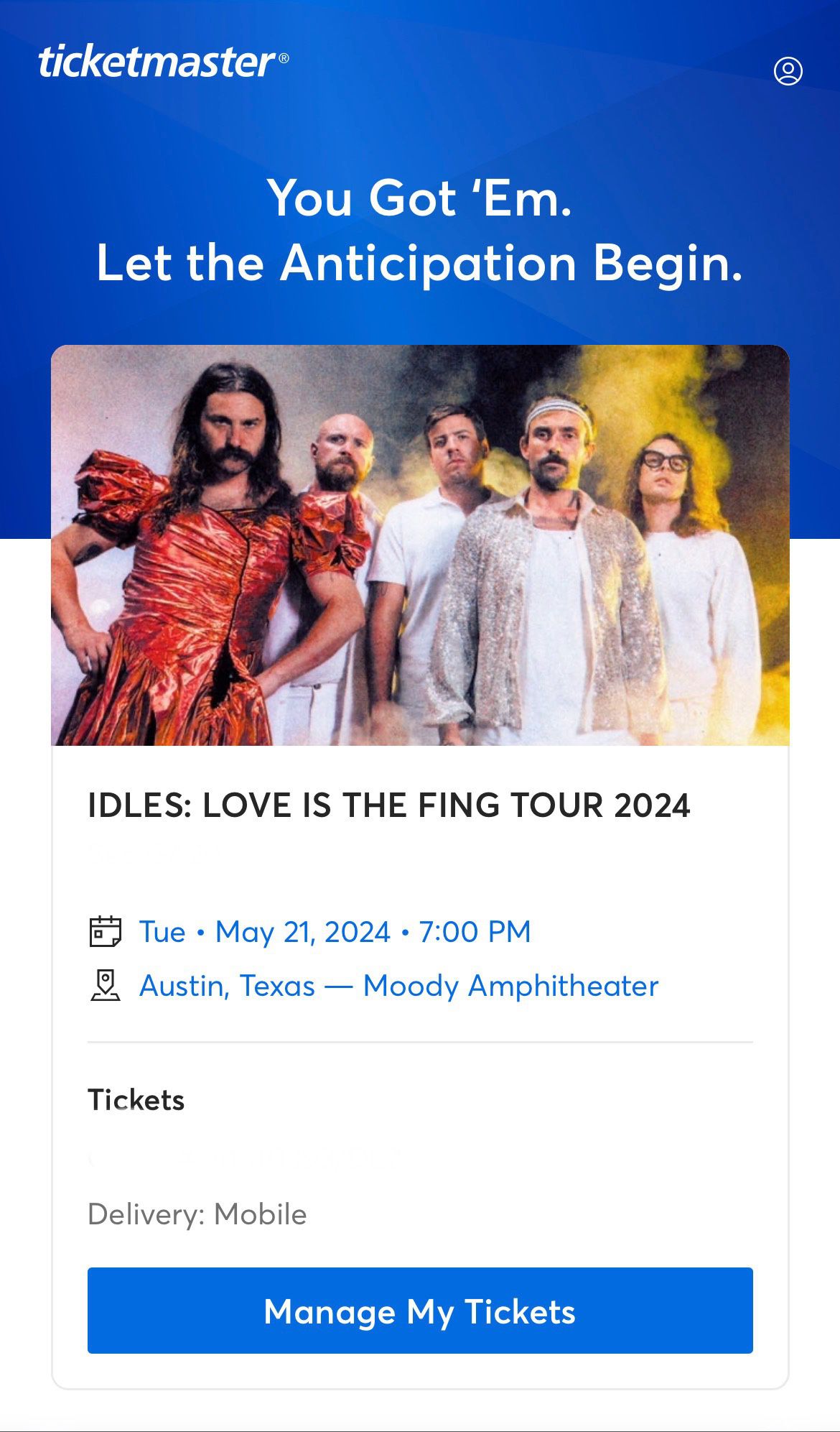 Idles ticket austin show May 21