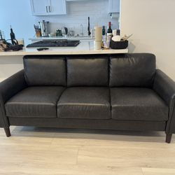 Modern Charcoal Leather Sofa & Loveseat – 2 Piece Set