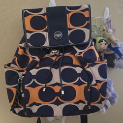 Coach Backpack – Blue & Orange Print 💙🧡