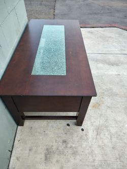 Wood table with glass center and drawer