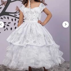 Virgin Mary Embroidered Baptism charro dresses Dress, Virgen de Guadalupe, Christening charro Dress with Virgin Mary White and silver