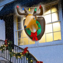 Inflatable Christmas Reindeer Head Wall Decoration