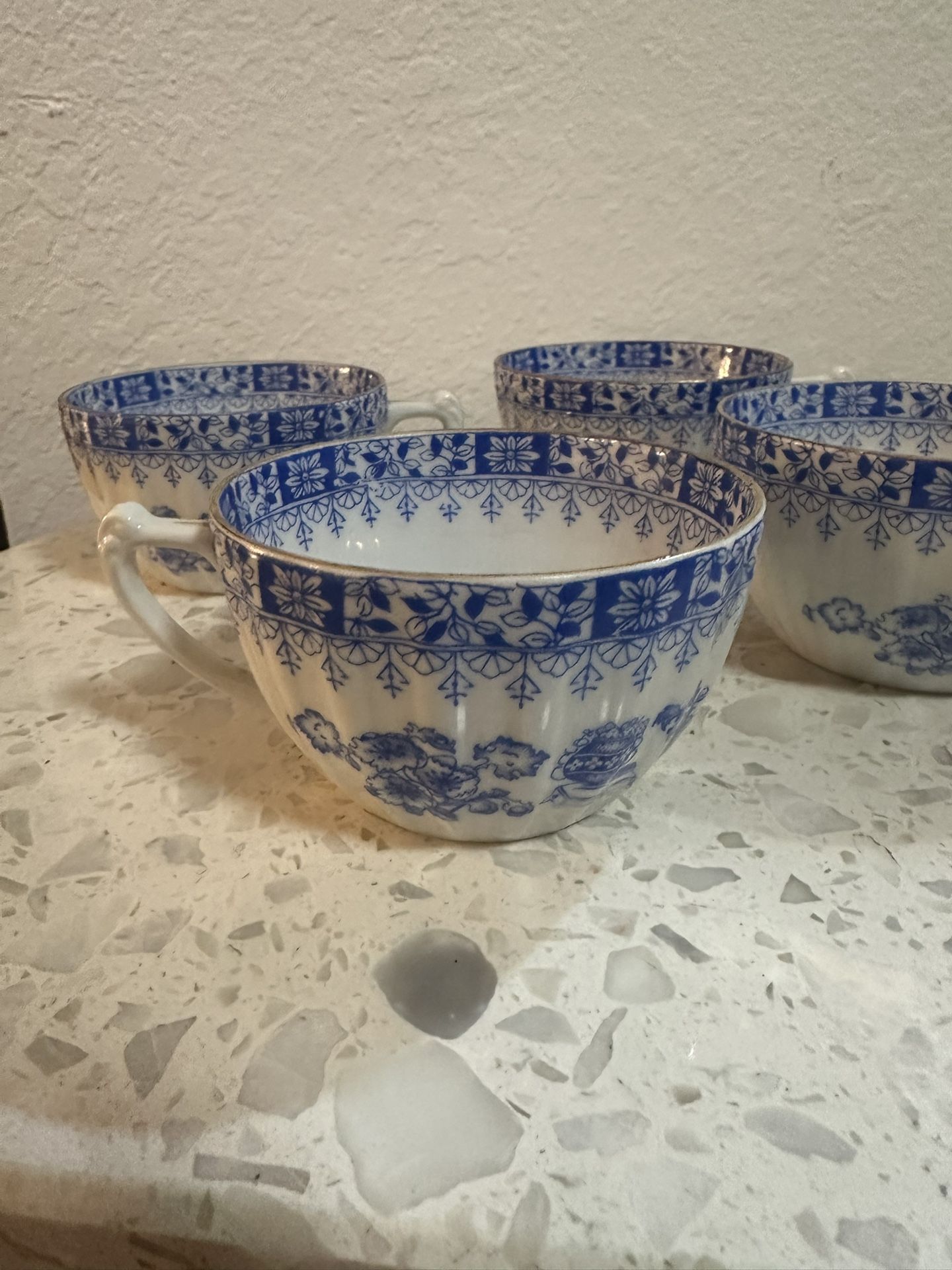 Vintage set 4 small cups tea blue Seltmann Weiden Bavaria W.Germany Theresia porcelain high quality