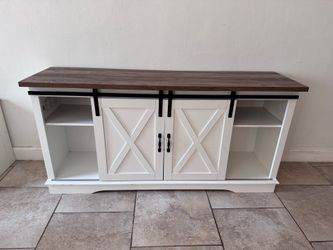 White and Wood Farmhouse TV Stand