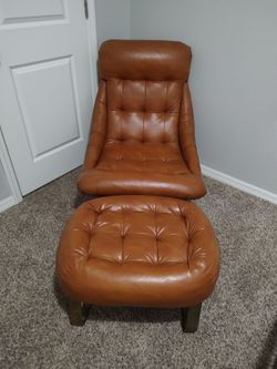 Vintage 1970s Leather Chair and Ottoman