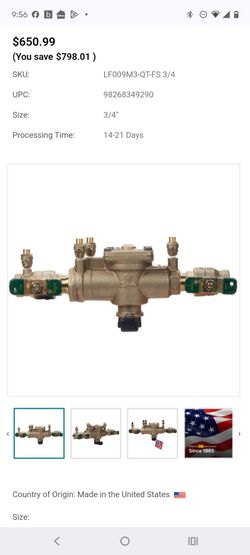 Watts LF009M3-QT-FS 3/4 in RPZ Backflow Preventer for Water Manual Valve