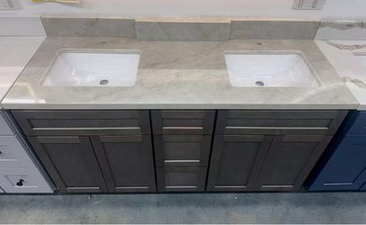 Vanity counter top quartz with two sink hole cuts