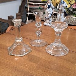 Bundle Of 3 Beautiful Glass Taper Candle Holders 6.5" 6" 5.5"
