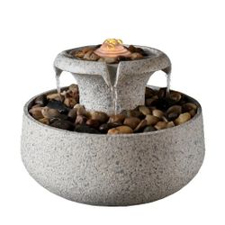Tabletop Fountain with LED Light and Natural Look

