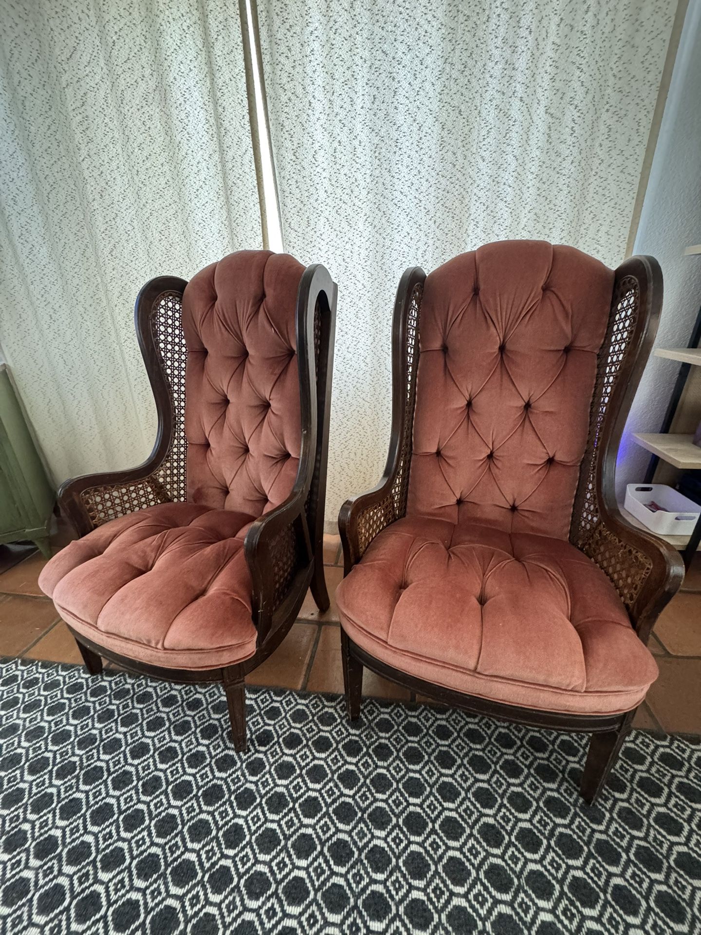 2 Antique Mauve/Pink Rattan Chairs