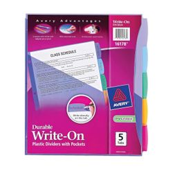 Avery Durable Write-On Plastic Dividers with Pockets, 5 Tabs NEW!! SEALED