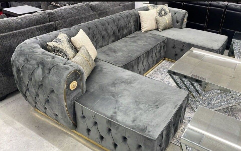 Grey Velvet Sectional 