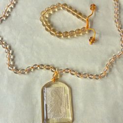 Reverse Carved  Crystal Guan Yin Necklace And Citrine Beads