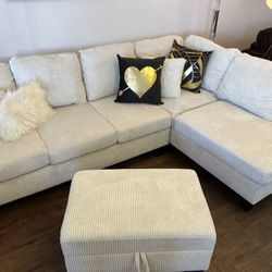 Beige Sectional With Ottoman 