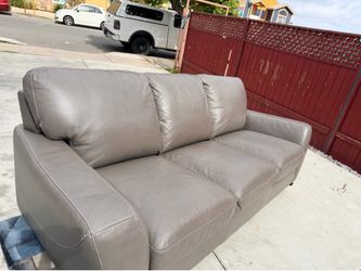 Grey Leather 3-Seater Sofa