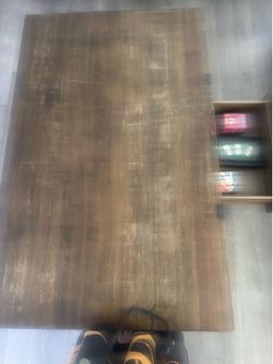 Wooded coffee table with drawer and metal legs