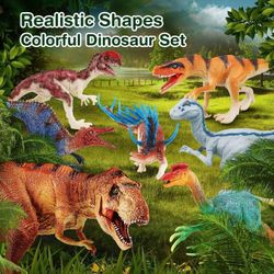 Lotmey 7 Pcs Dinosaur Toys for Kids and Toddlers 3-5, 5-7, 8-12, Jumbo Realistic T-rex for Dinosaur Lovers with Playmat & Trees, Dinosaur Party Favors