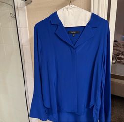 NWOT Badgley Mischka Silk Women's Blue Cuffed Blouse