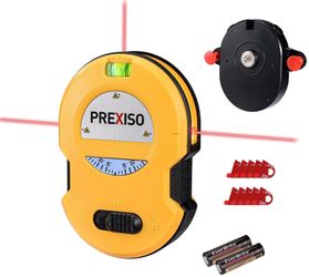 PREXISO Multi Surface Laser Level LED Light Vial, 30Ft Horizontal & Vertical Line Laser With Wall Mount Base, 2 Pins, 10 Sticker, 2 AA Batteries For H