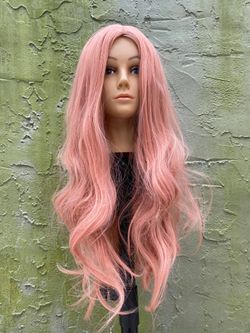 Wavy Fluffy Pink Wig Long Curly length For Black Women and White Womens Wigs