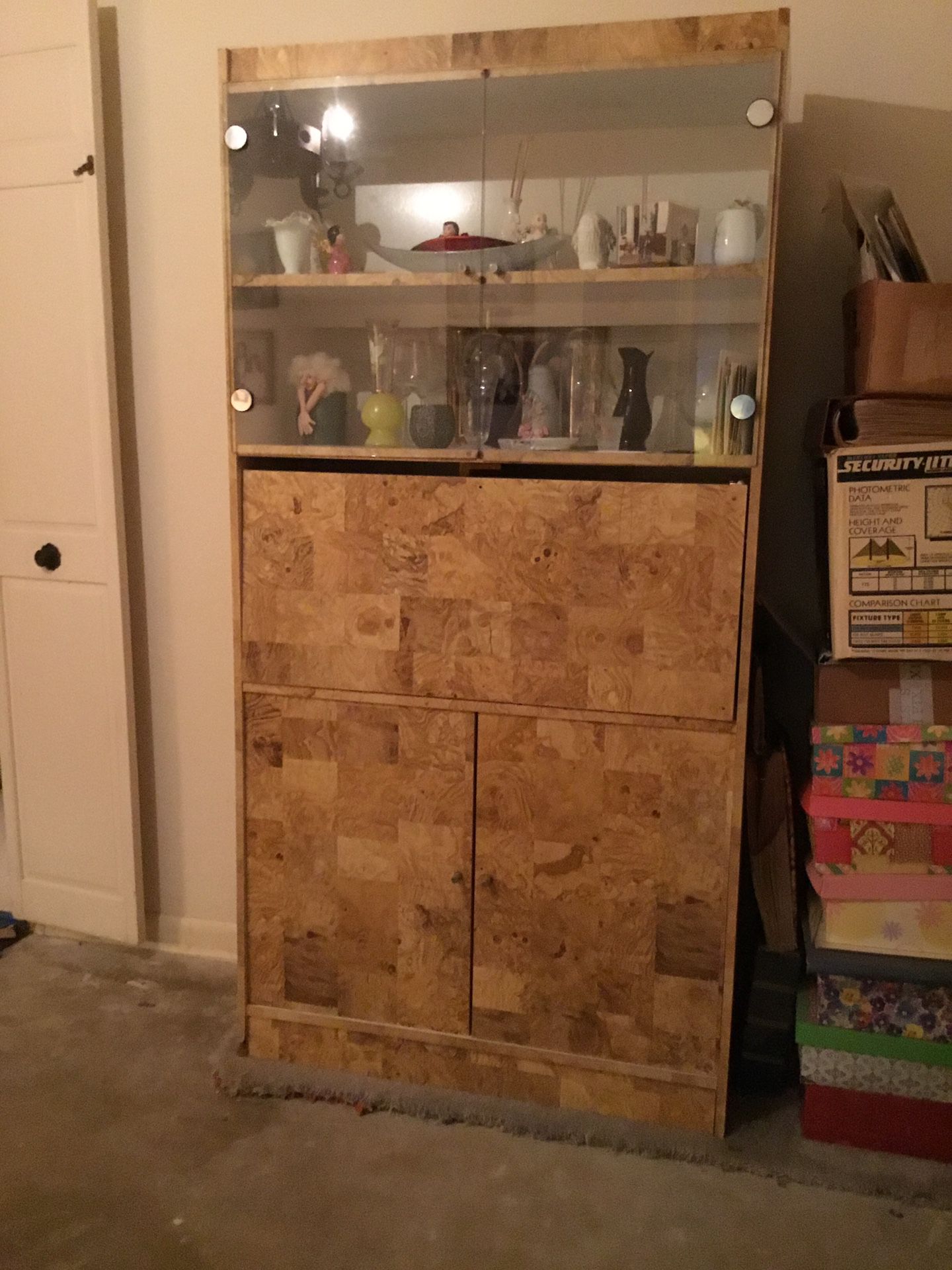China Or Display Cabinet With Storage - Formica Exterior With Glass Display In Upper Area And Cabinet With Shelves Below- Approx. 71 X 36