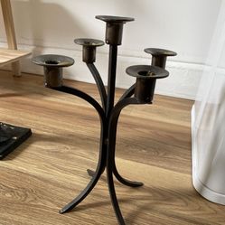 Black Hand Forged Iron Spanish Candelabra ~ Pillar or Ball Candle Floor Stand Primitive