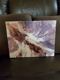 Acrylic pour on canvas, 14x14, purple, red, white