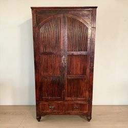 Vintage Solid Wood Reeded Door Armoire – 71” H x 36” W x 24” D