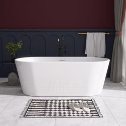 67” Freestangding Bathtub,Bath Tub, White Soaking Tub – Oval Acrylic Bathtubs cUPC Certified