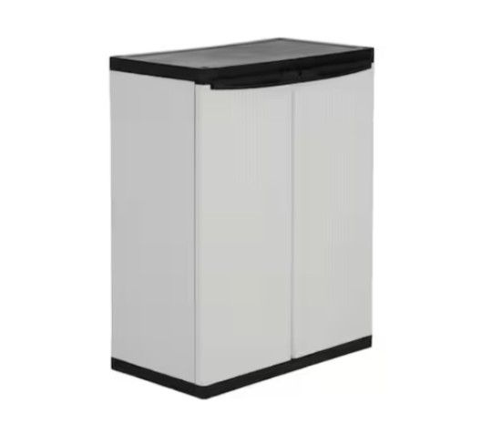 HDX Premium One 26.9 in. W x 33.8 in. H x 15.8 in. D 2-Shelf Resin Freestanding Cabinet in Grey