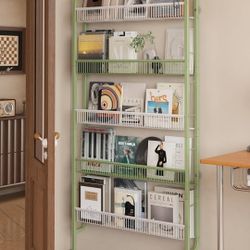 UMDONX Behind The Door Bathroom Shelf Narrow 5-Tier, Space-Saving Slim Storage Shelf Narrow Shelving Unit for Bathroom and Kitchen White+Green