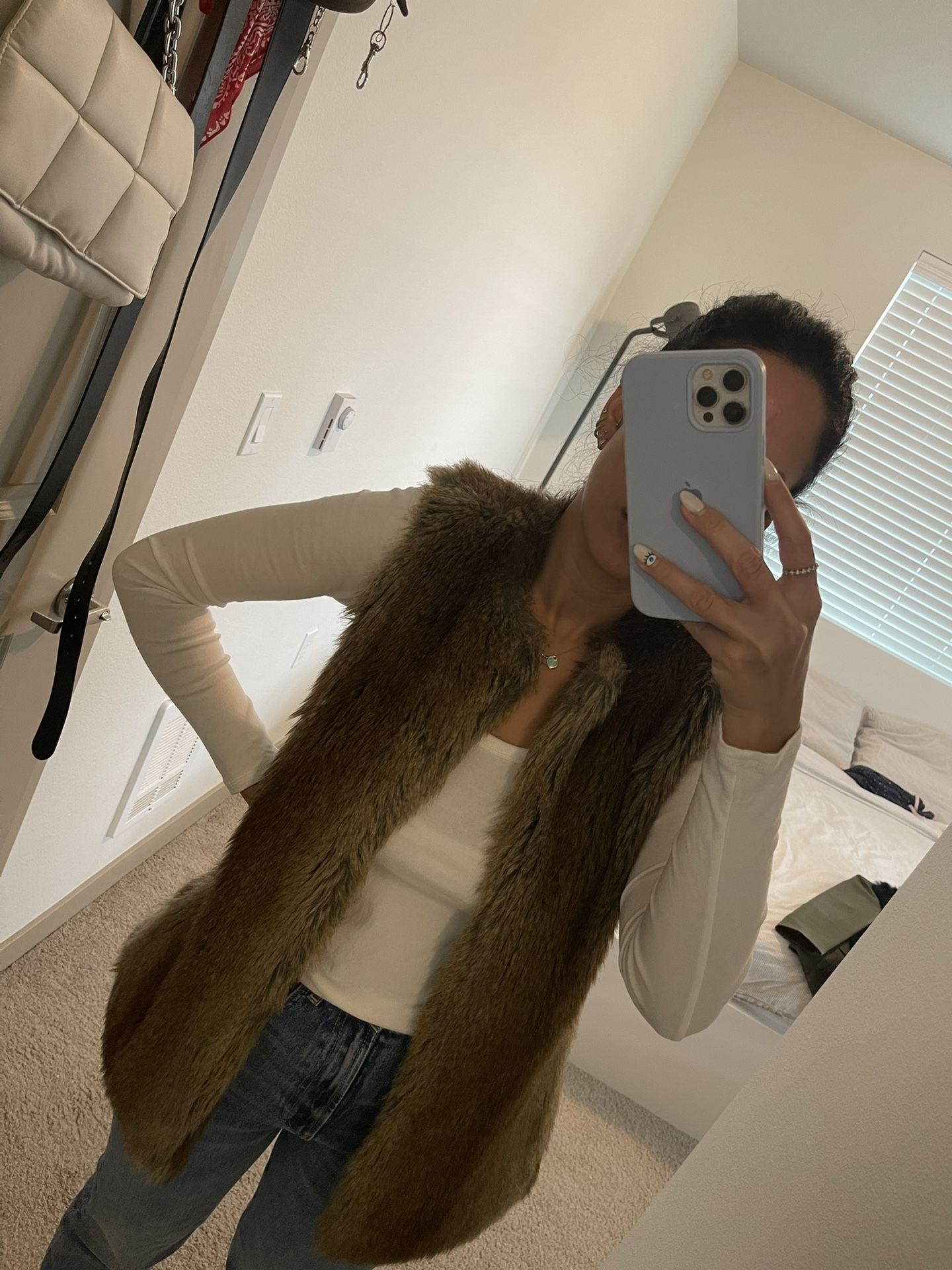 Zara Brown Faux Fur Vest Size S