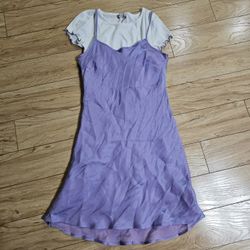Sonoma Goods for Life Junior's 90's Vibe Purple Iridescent Adjustable Strap Mini Slip Dress Set with White T-Shirt Cute Pretty Colorful - Size Medium 