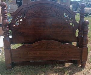 Very heavy solid antique wood queen bed frame