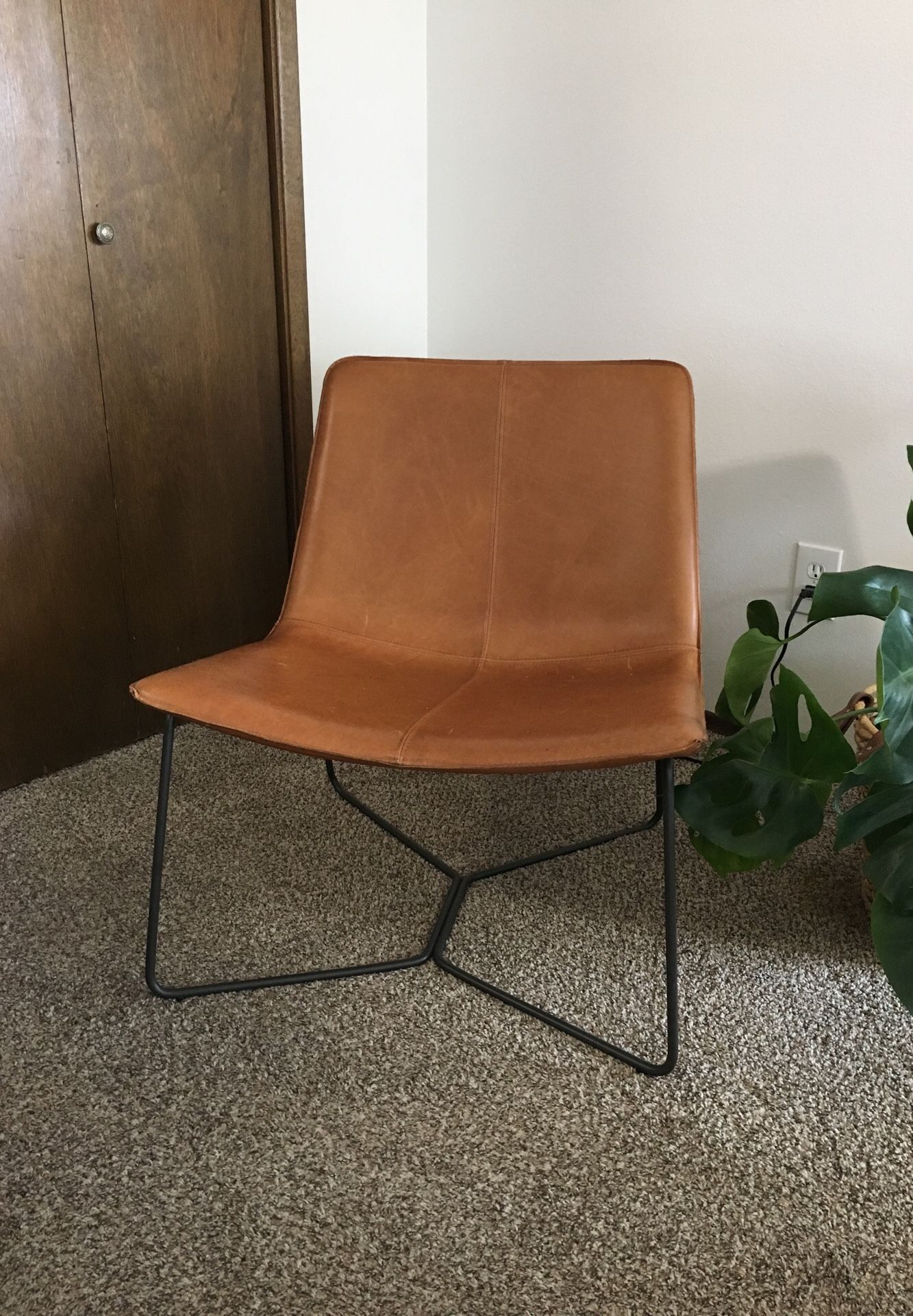 New West Elm Slope leather lounge chair (saddle)