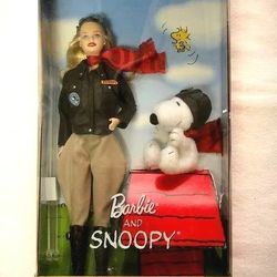 Barbie & Snoopy Figure Plush Doll Toy Flying Ace Jacket Goggles Muffler 