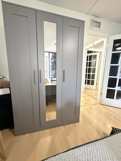 Wardrobe with 3 doors, gray BRIMNES IKEA
