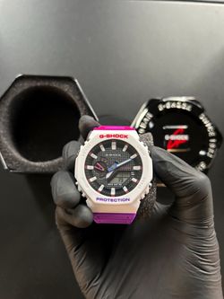 Casio G-Shock GA-2100 Watch White bezel, Purple/Pink band