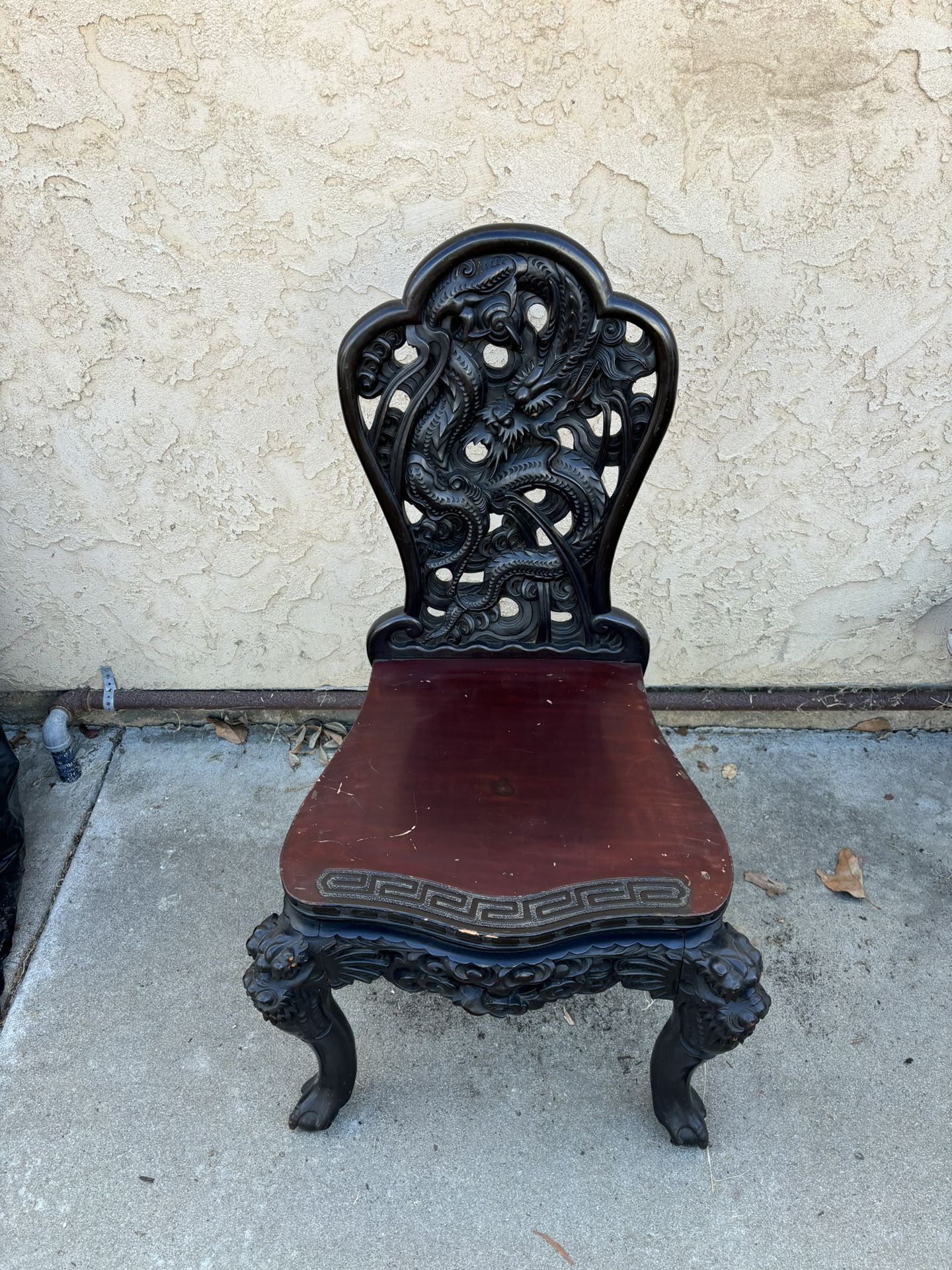 Dragons& Claws In Wood Carved 1930 S Japanese Chair Some Scratches & Nicks 39x 19x  23 Inches