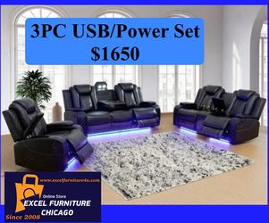 💥FREE DELIVERY💥Brand New POWER, LED, USB  3PC Reclining Sofa Loveseat Chair Set