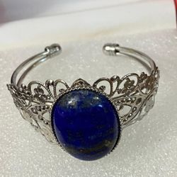 Pulsera Caña Stainless Piedra Tiza Azul Joyería Antigua 